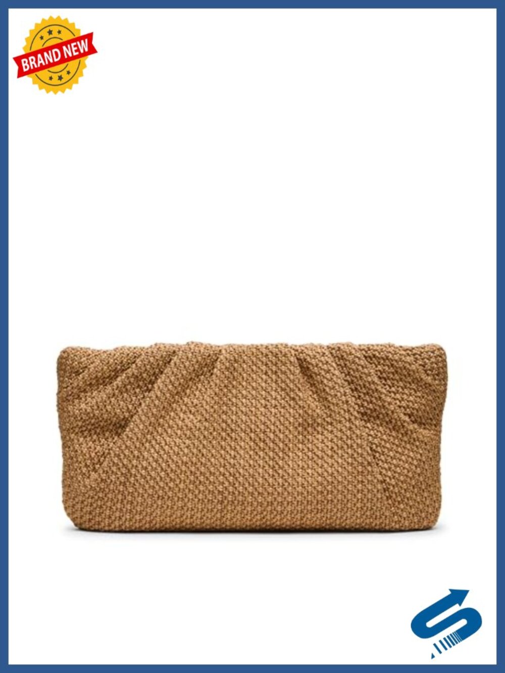 Pleated Raffia Clutch with Crossbody Chain